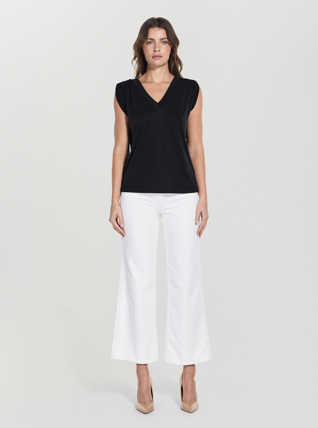 GUESS Womens Black V-Neck Elevated Basic Top W5YP52KCYW2 Full View