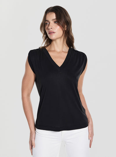 GUESS Womens Black V-Neck Elevated Basic Top W5YP52KCYW2 Front View