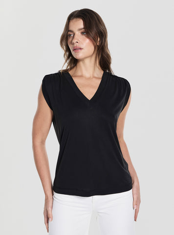 GUESS Womens Black V-Neck Elevated Basic Top W5YP52KCYW2 Front View