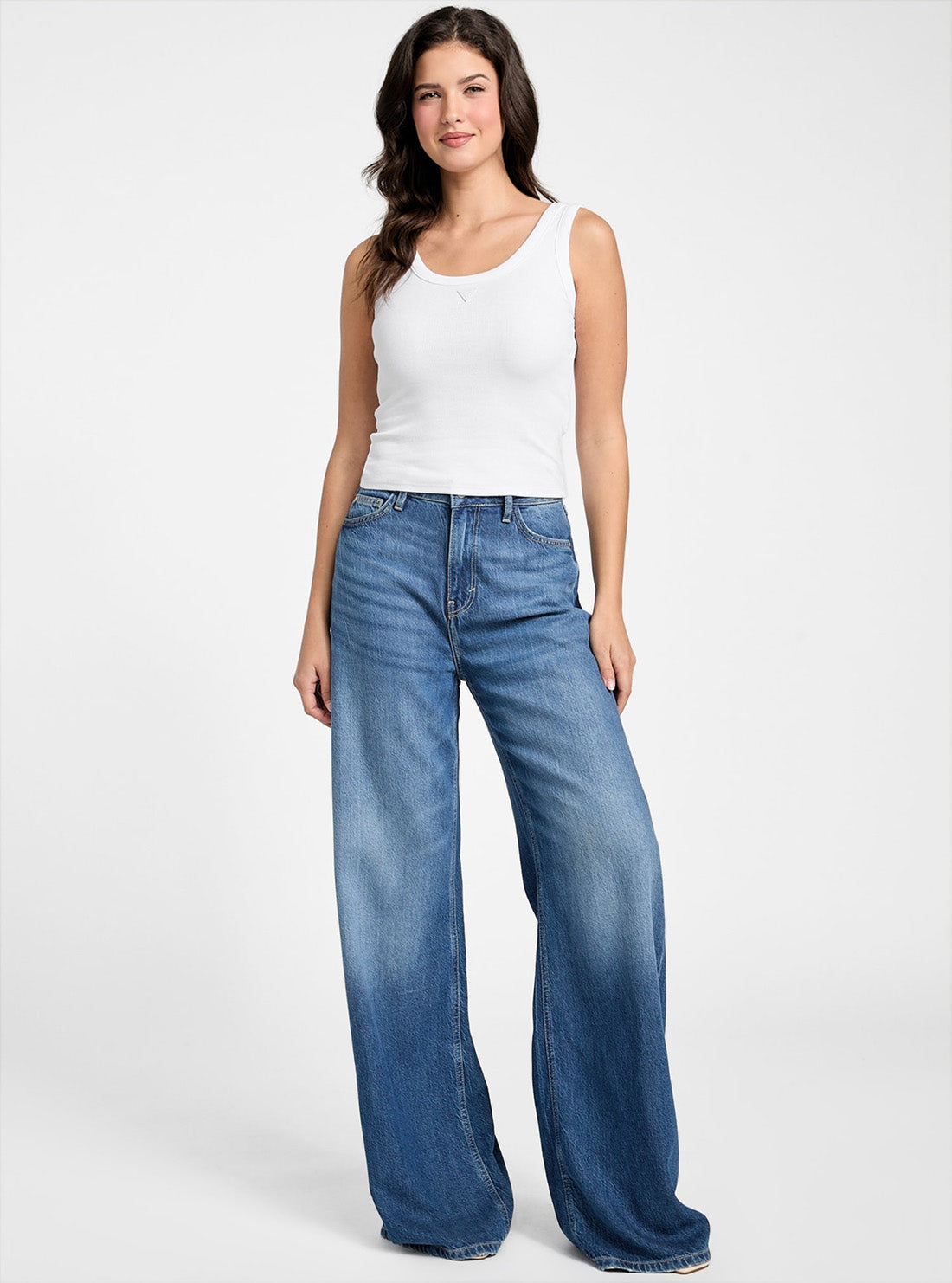 GUESS Womens Eco White Triangle Patch Tank Top W5YP54KA0H1 Full View