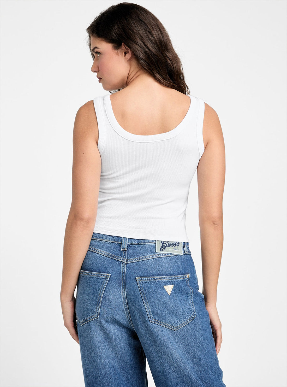 GUESS Womens Eco White Triangle Patch Tank Top W5YP54KA0H1 Back View