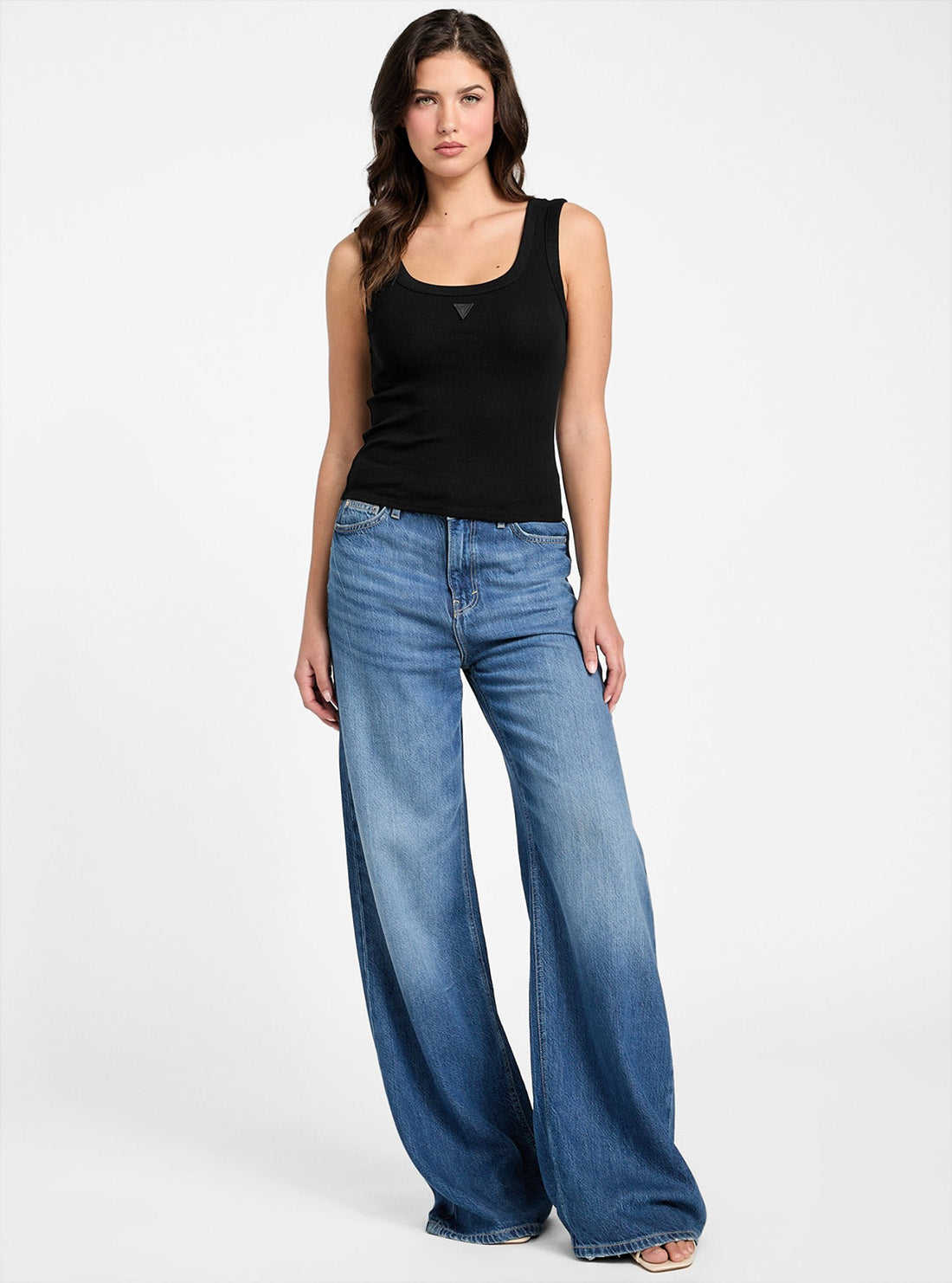 GUESS Womens Eco Black Triangle Patch Tank Top W5YP54KA0H1  Full view