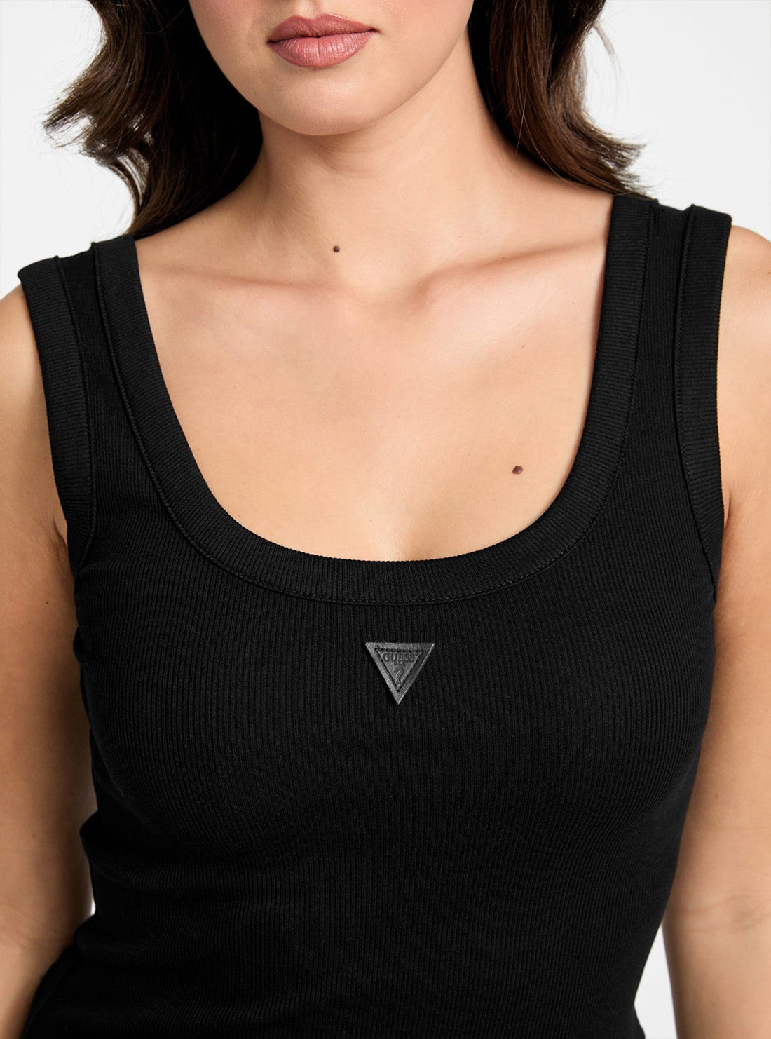 GUESS Womens Eco Black Triangle Patch Tank Top W5YP54KA0H1  Detail View