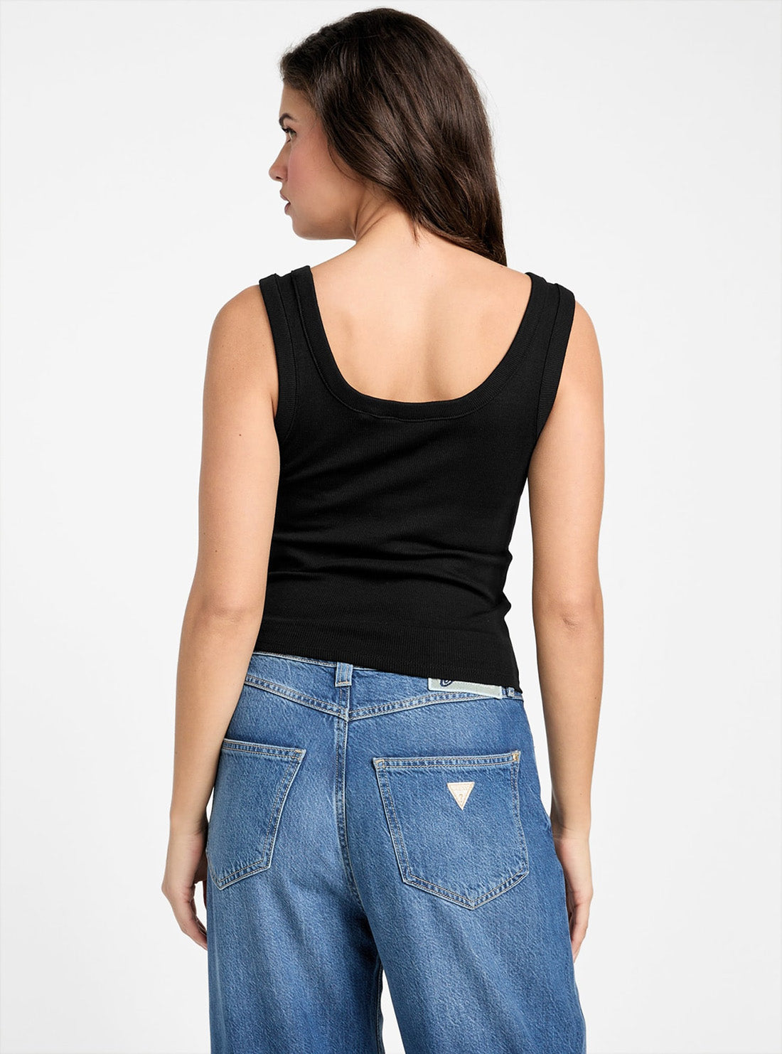 GUESS Womens Eco Black Triangle Patch Tank Top W5YP54KA0H1 Back View