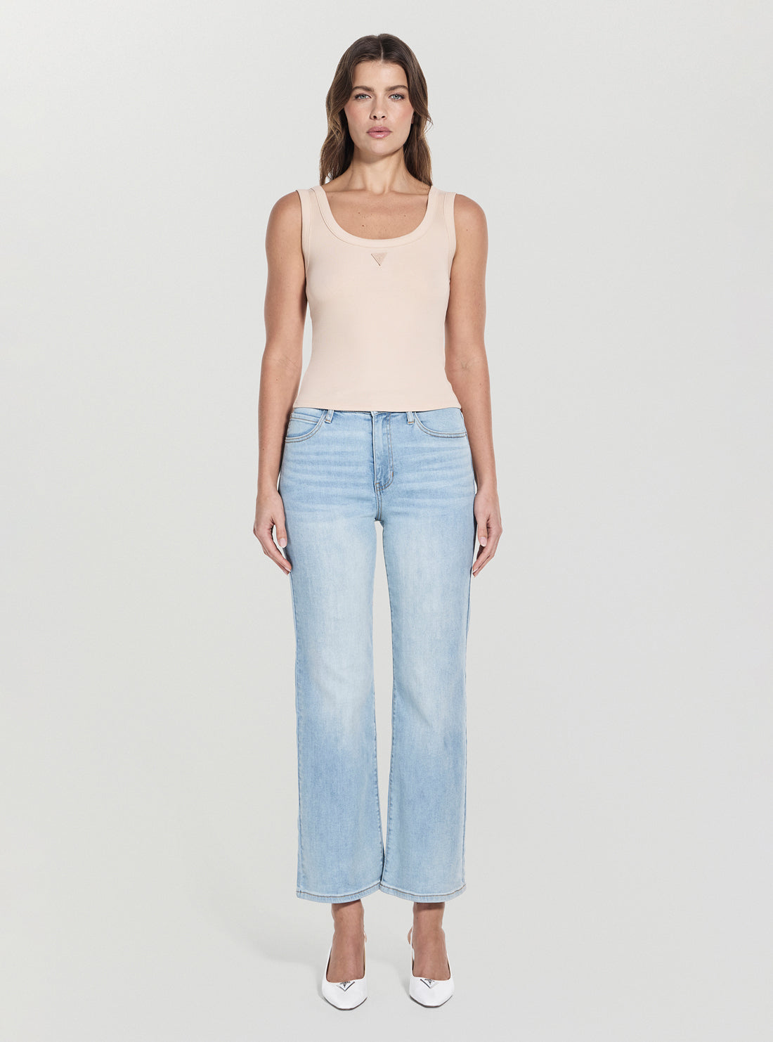 GUESS Womens Eco Beige Triangle Patch Tank Top W5YP54KA0H1 Full View_2