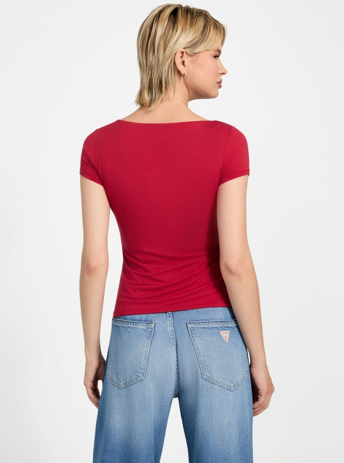 GUESS Womens Red Cut-Out Joey Top W5YP56KACM2 Back View