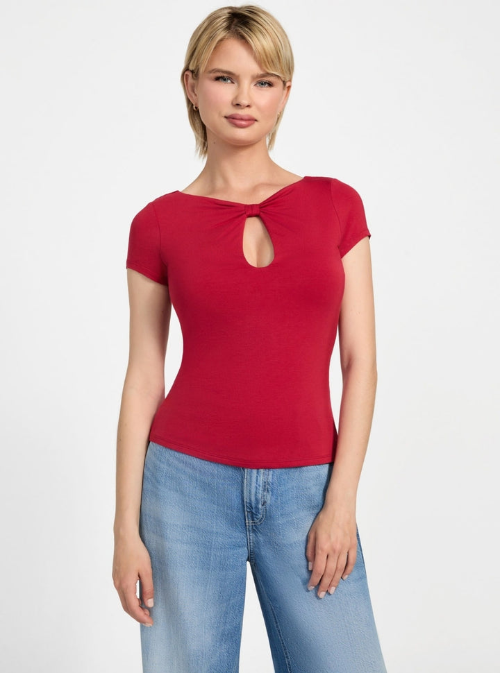 GUESS Womens Red Cut-Out Joey Top W5YP56KACM2 Front View