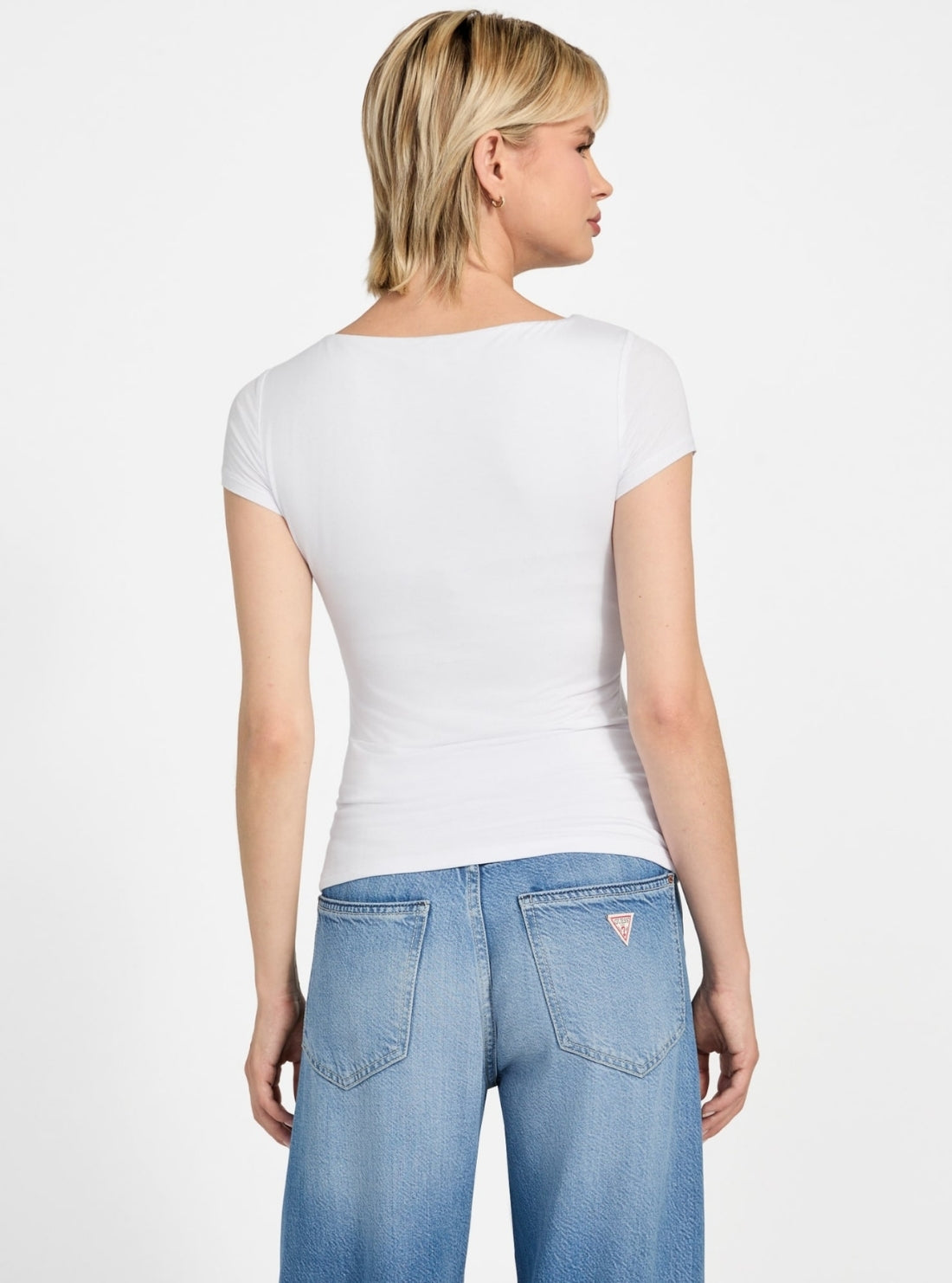 GUESS Womens White Cut-Out Joey Top W5YP56KACM2 Back View