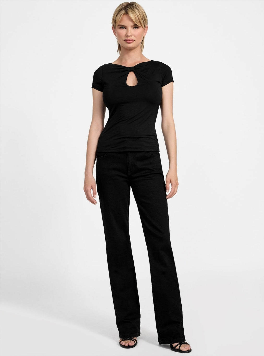 GUESS Womens Black Cut-Out Joey Top W5YP56KACM2 Full View