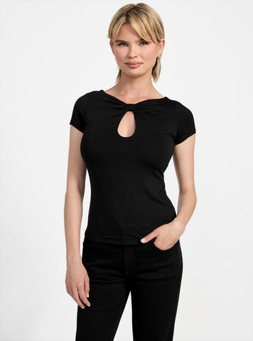 GUESS Womens Black Cut-Out Joey Top W5YP56KACM2 Front View