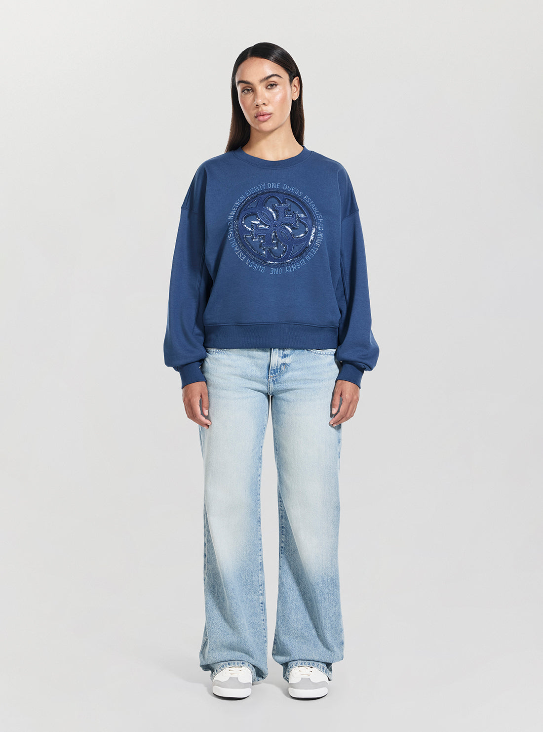 GUESS Womens Blue 4G Logo Hotfix Sweatshirt W5YQ07KB681 Full View