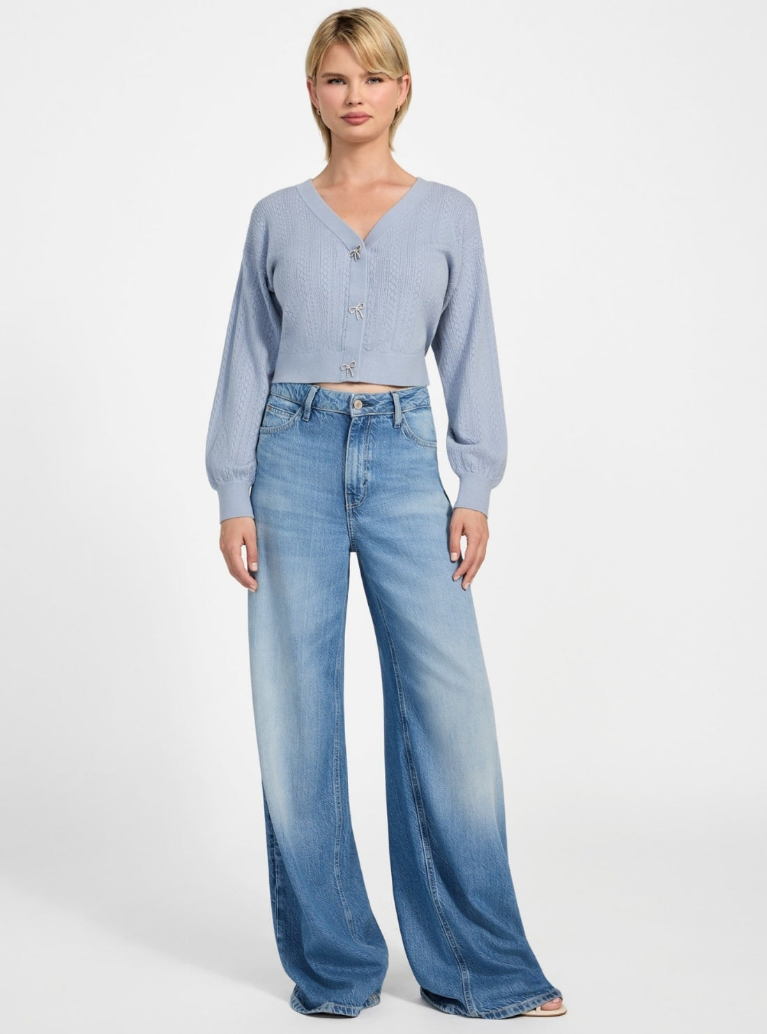 GUESS Womens Eco Blue Lyla Cardigan Knitted Sweater W5YR01Z2ZK2 Full View