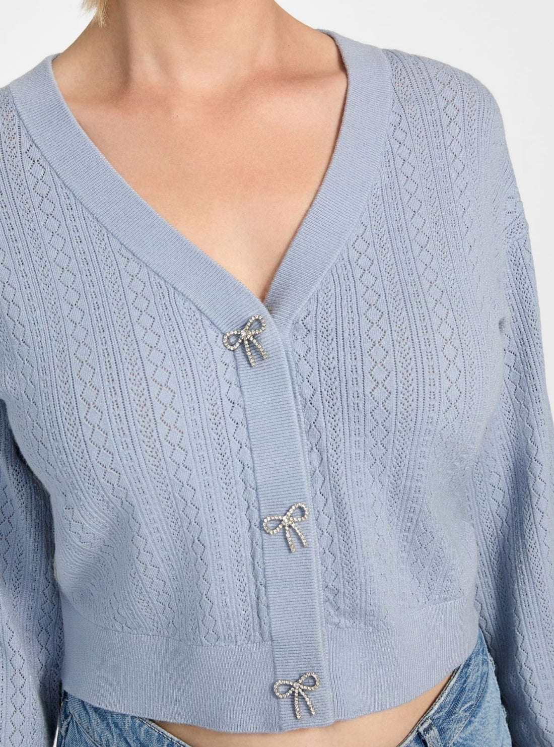 GUESS Womens Eco Blue Lyla Cardigan Knitted Sweater W5YR01Z2ZK2 Detail View