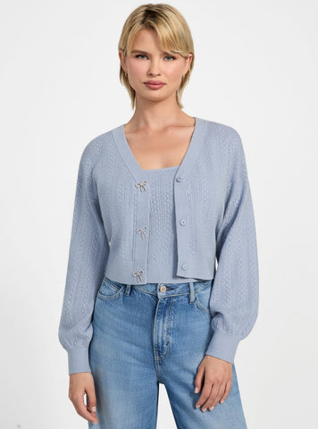 GUESS Womens Eco Blue Lyla Cardigan Knitted Sweater W5YR01Z2ZK2 Front View