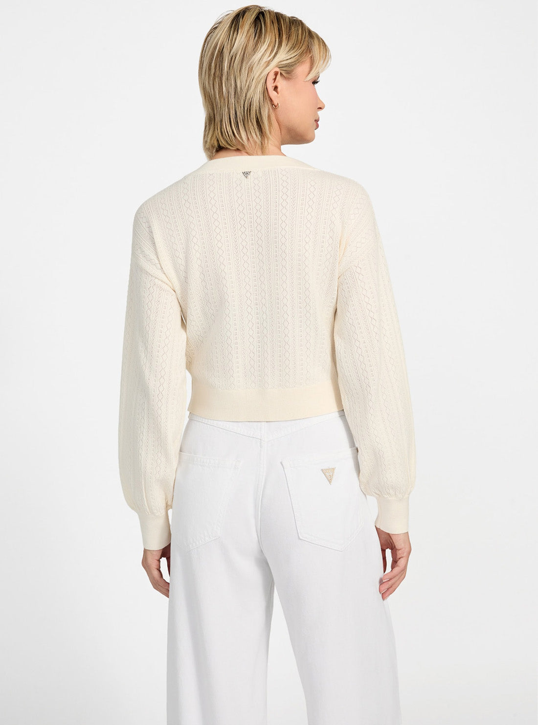 GUESS Womens White Lyla Cardi knitted Sweater W5YR01Z2ZK2 Back View