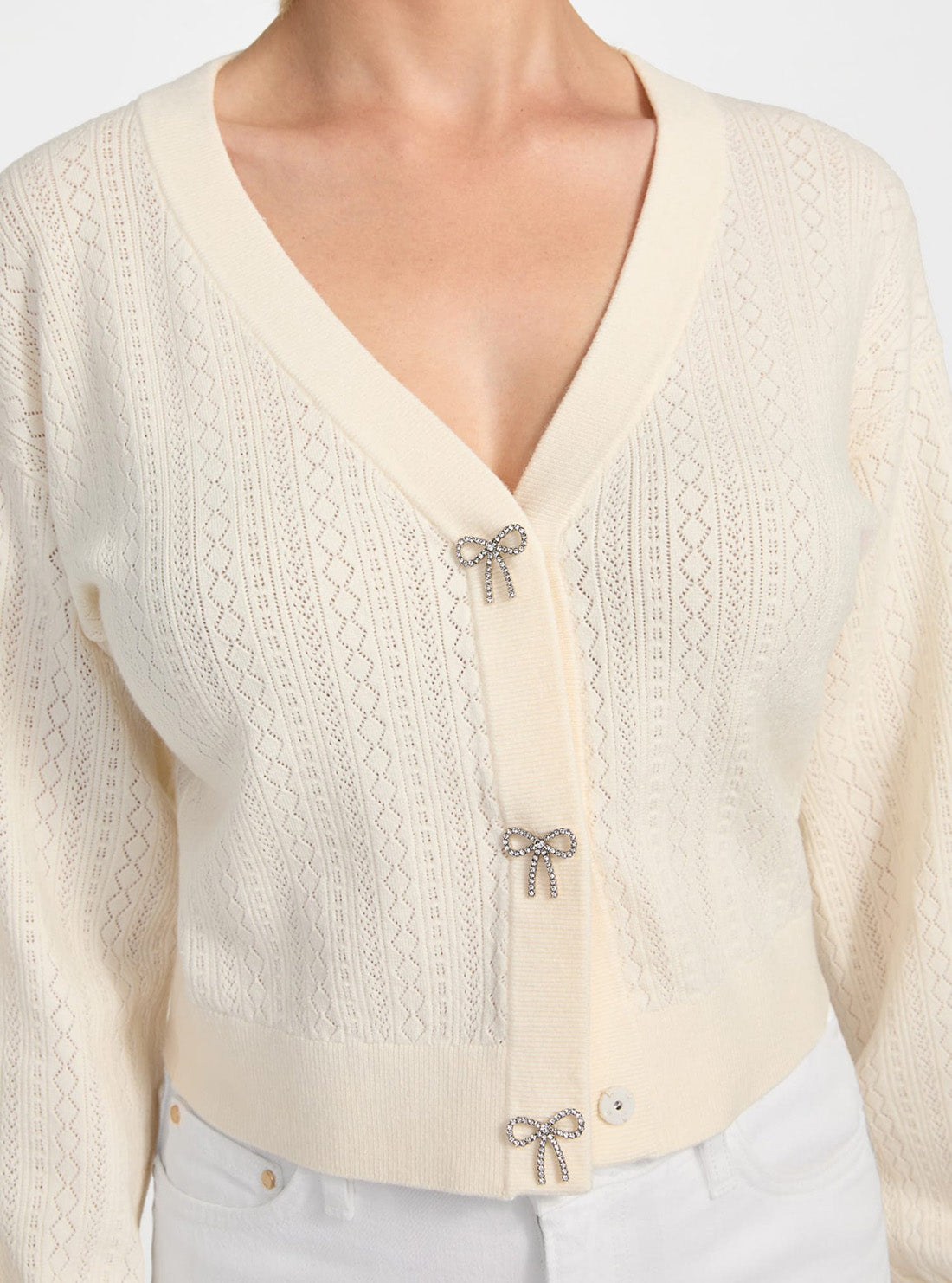 GUESS Womens White Lyla Cardi knitted Sweater W5YR01Z2ZK2 Detail View