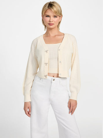 GUESS Womens White Lyla Cardi knitted Sweater W5YR01Z2ZK2 Front View