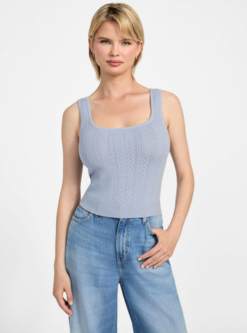 GUESS Womens Eco Blue Lyla Sweater Tank Top W5YR02Z2ZK2 Front VIew