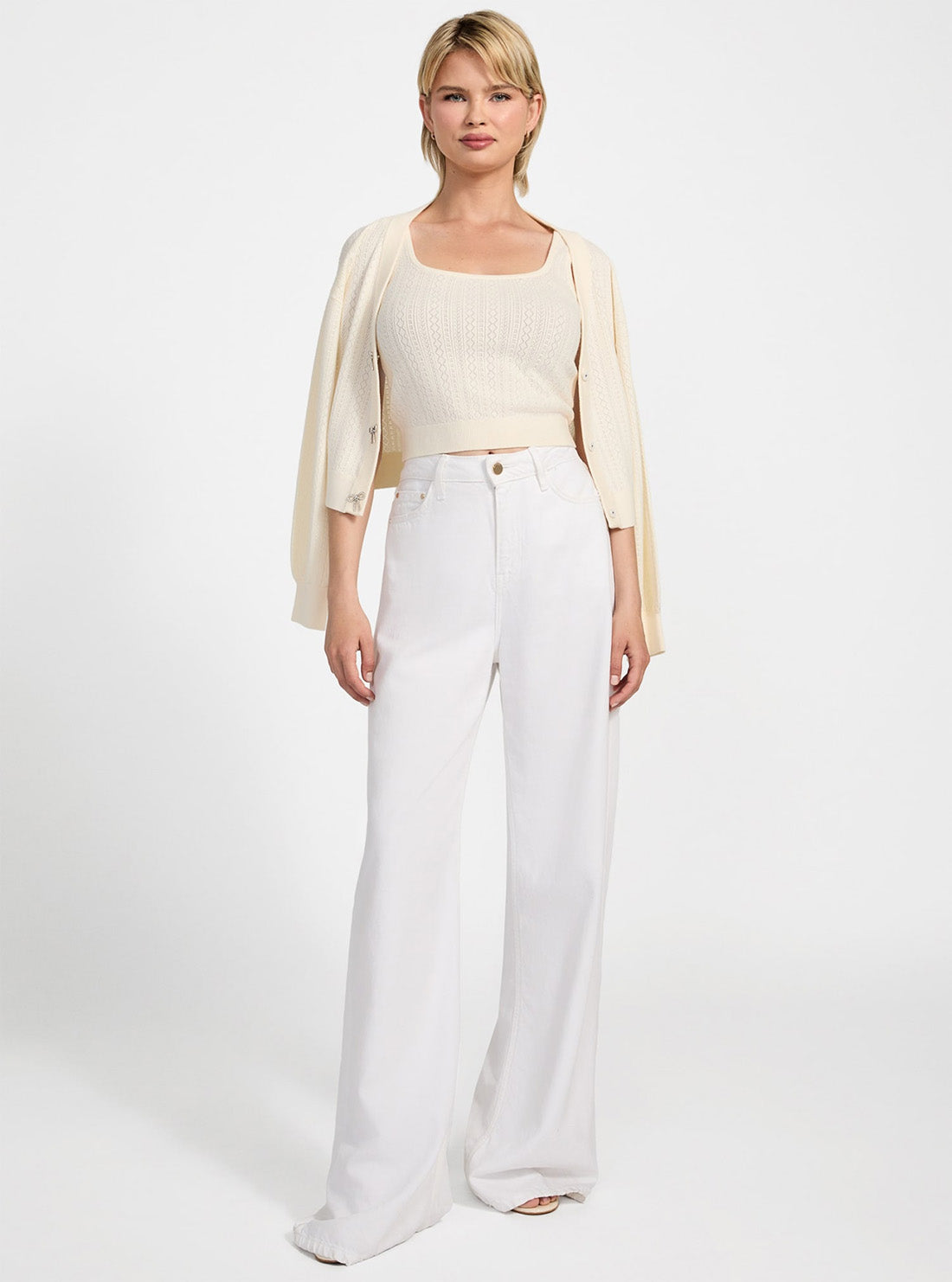 GUESS Womens Eco White Lyla Sweater Tank Top W5YR02Z2ZK2 Full View