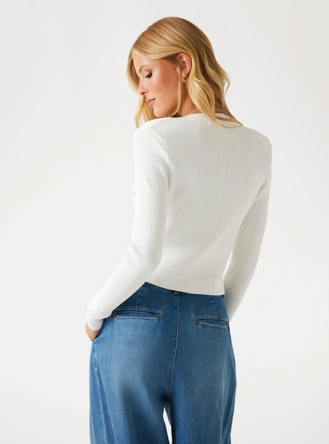 GUESS Womens White Emmie Cardigan Sweater W5YR09Z0130 Back View
