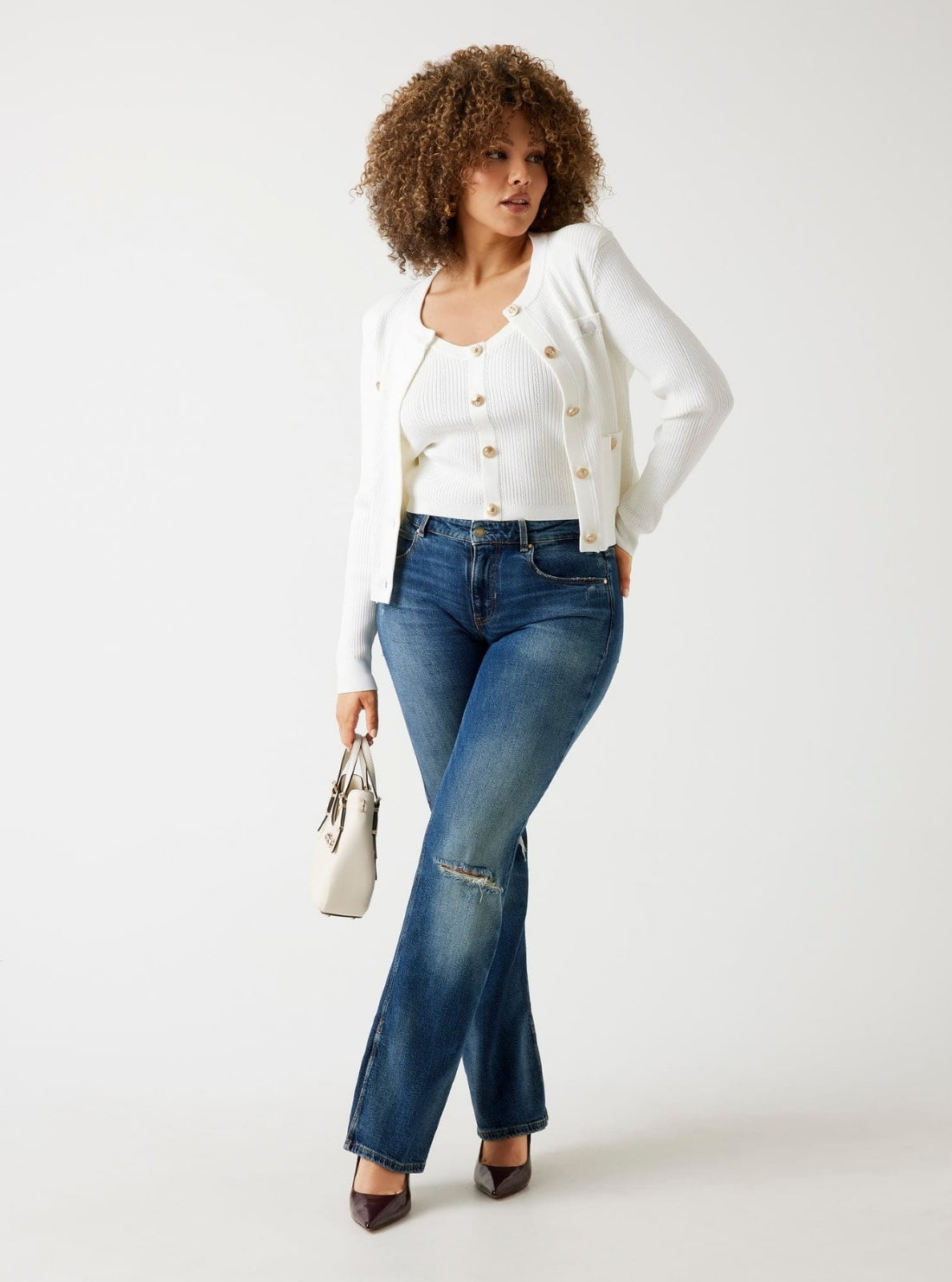 GUESS Womens White Emmie Cardigan Sweater W5YR09Z0130 Full View