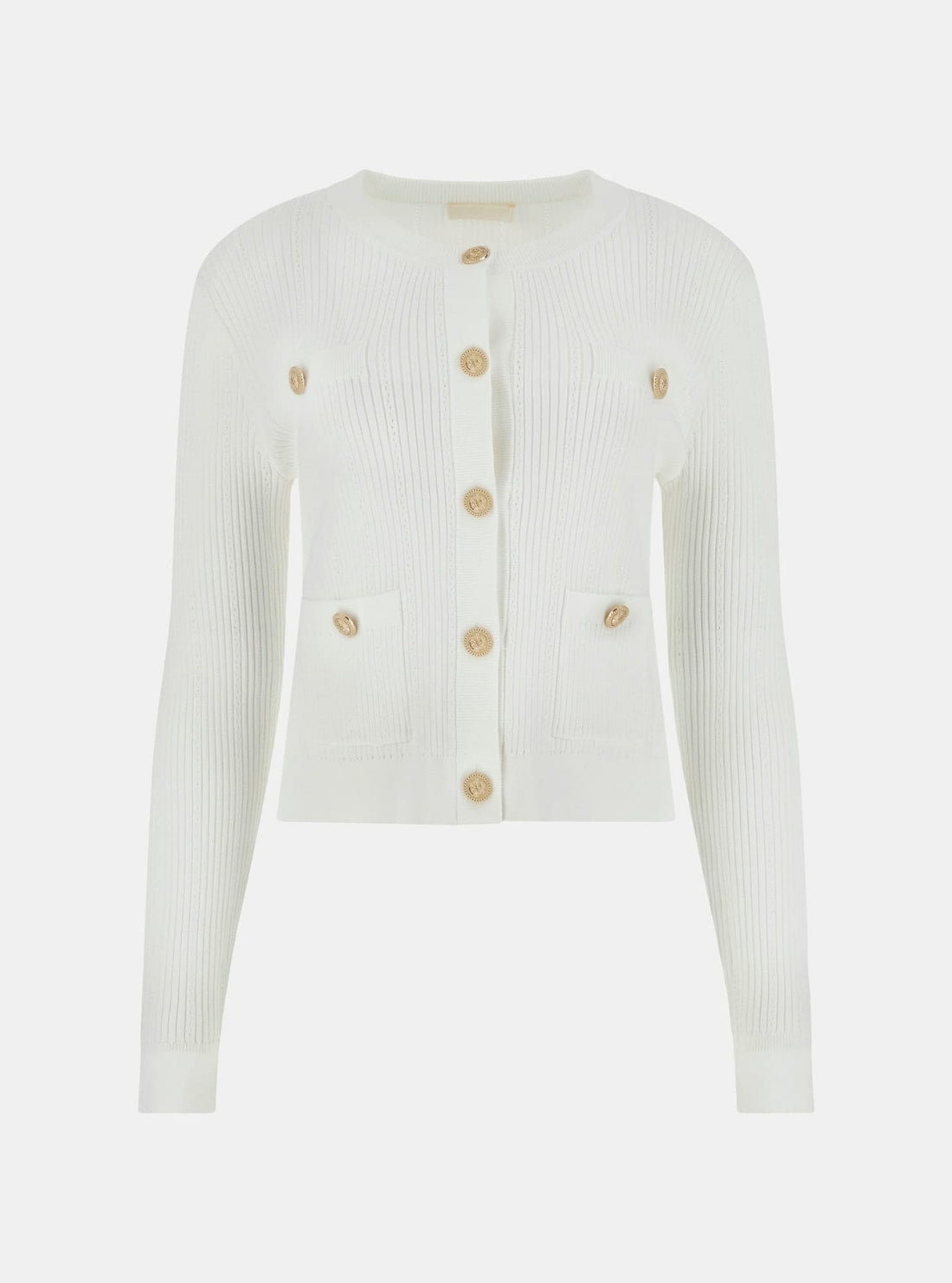 GUESS Womens White Emmie Cardigan Sweater W5YR09Z0130 Flatlay