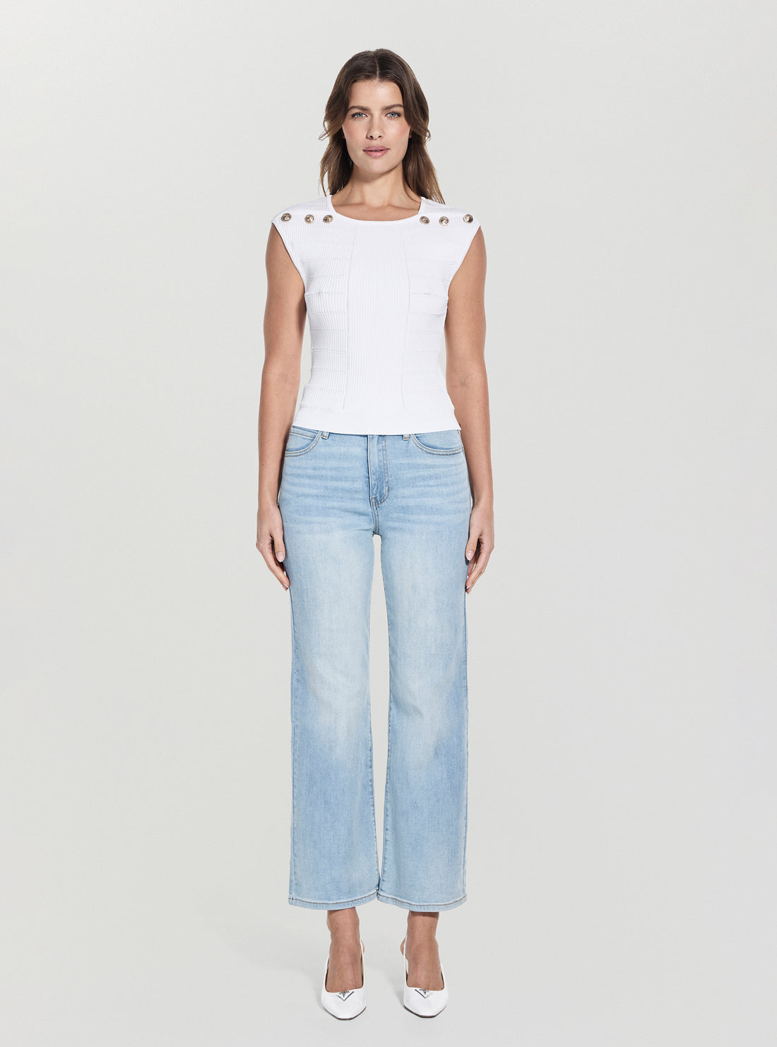 GUESS Womens White Evangeline Knitted Sweater W5YR12Z0130 Full View