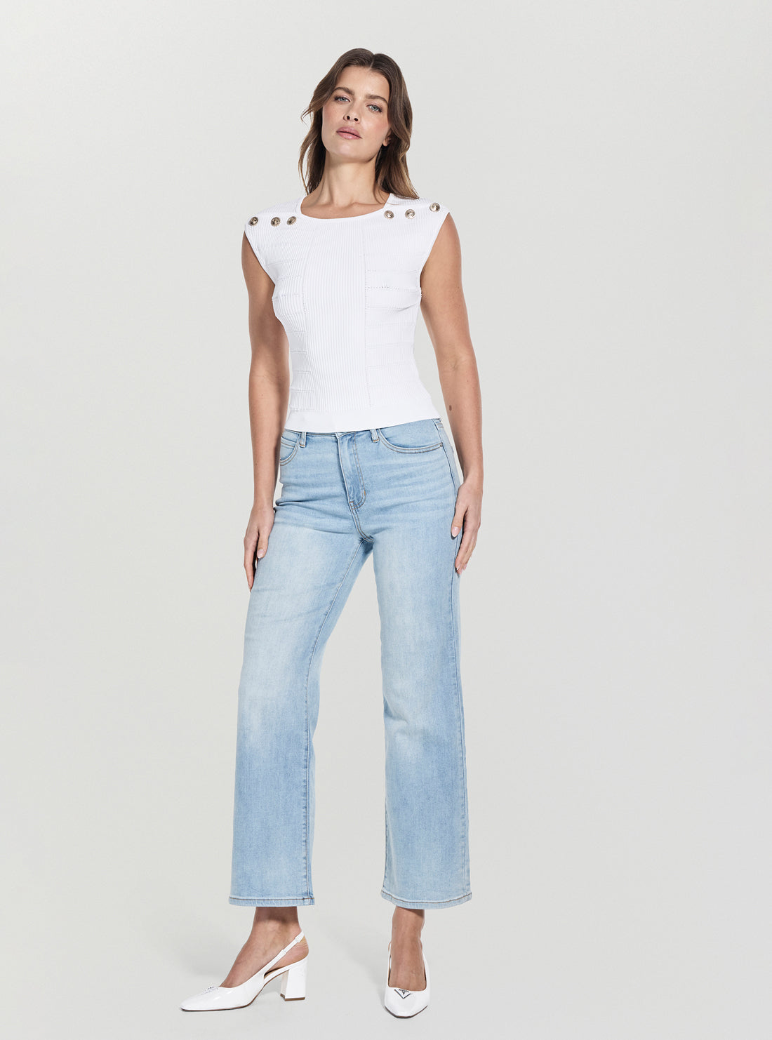 GUESS Womens White Evangeline Knitted Sweater W5YR12Z0130 Full View