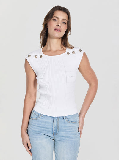 GUESS Womens White Evangeline Knitted Sweater W5YR12Z0130 Front View