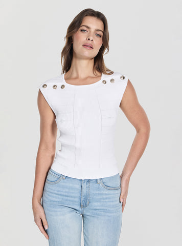 GUESS Womens White Evangeline Knitted Sweater W5YR12Z0130 Front View