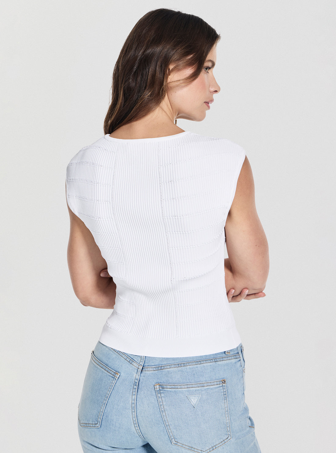 GUESS Womens White Evangeline Knitted Sweater W5YR12Z0130 Back View