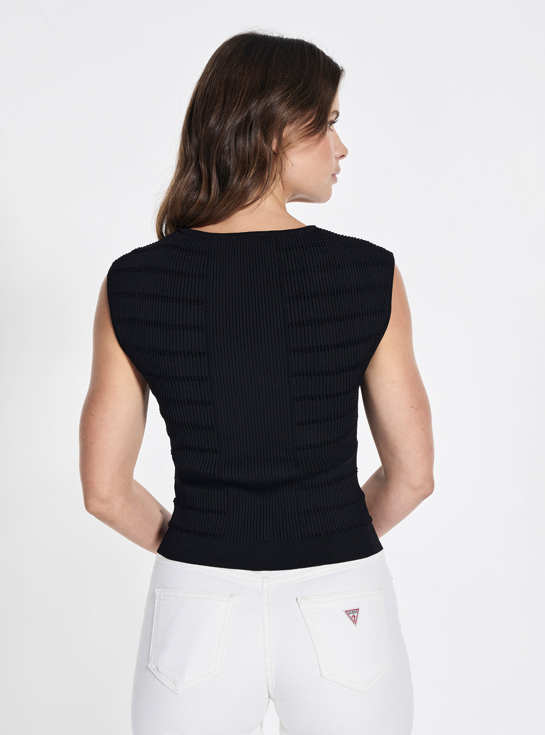 GUESS Womens Black Evangeline Knitted Sweater W5YR12Z0130 Back View