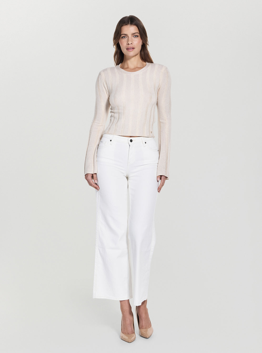 GUESS Womens White Gemma Sweater W5YR13Z3OT0 Full View