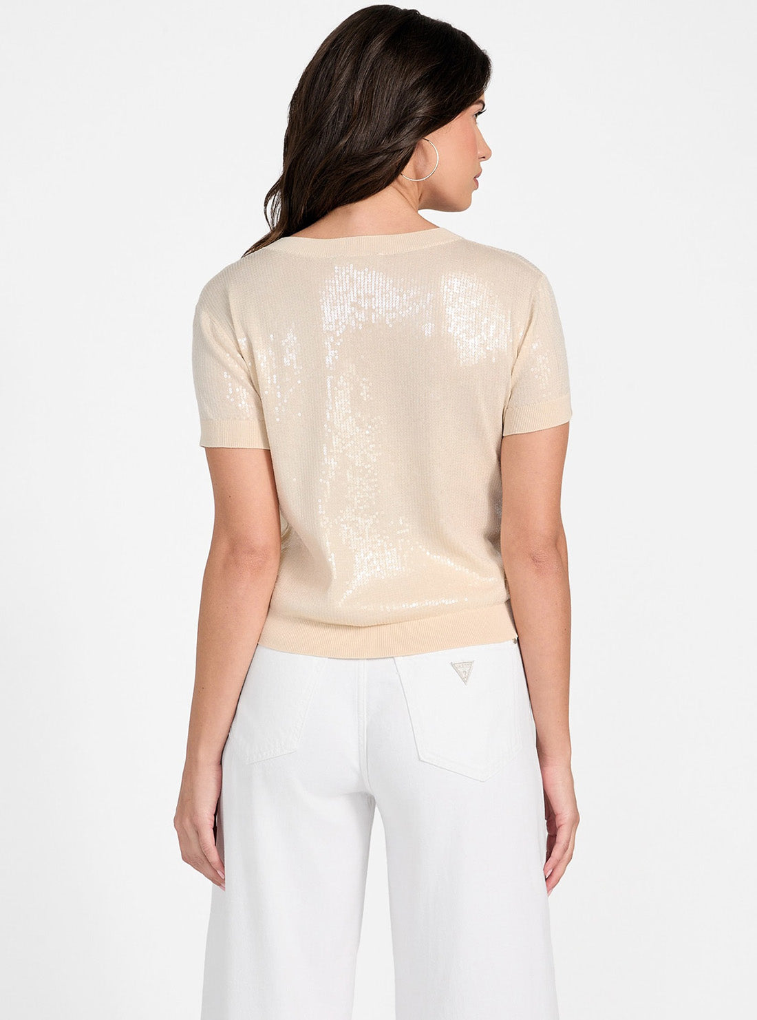 GUESS Womens White Juniper Sequins Sweater W5YR21Z3E70 Back View