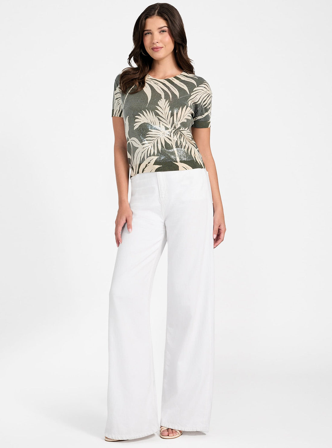 GUESS Womens Green Multi Juniper Sequins Sweater W5YR21Z3E70 Full View