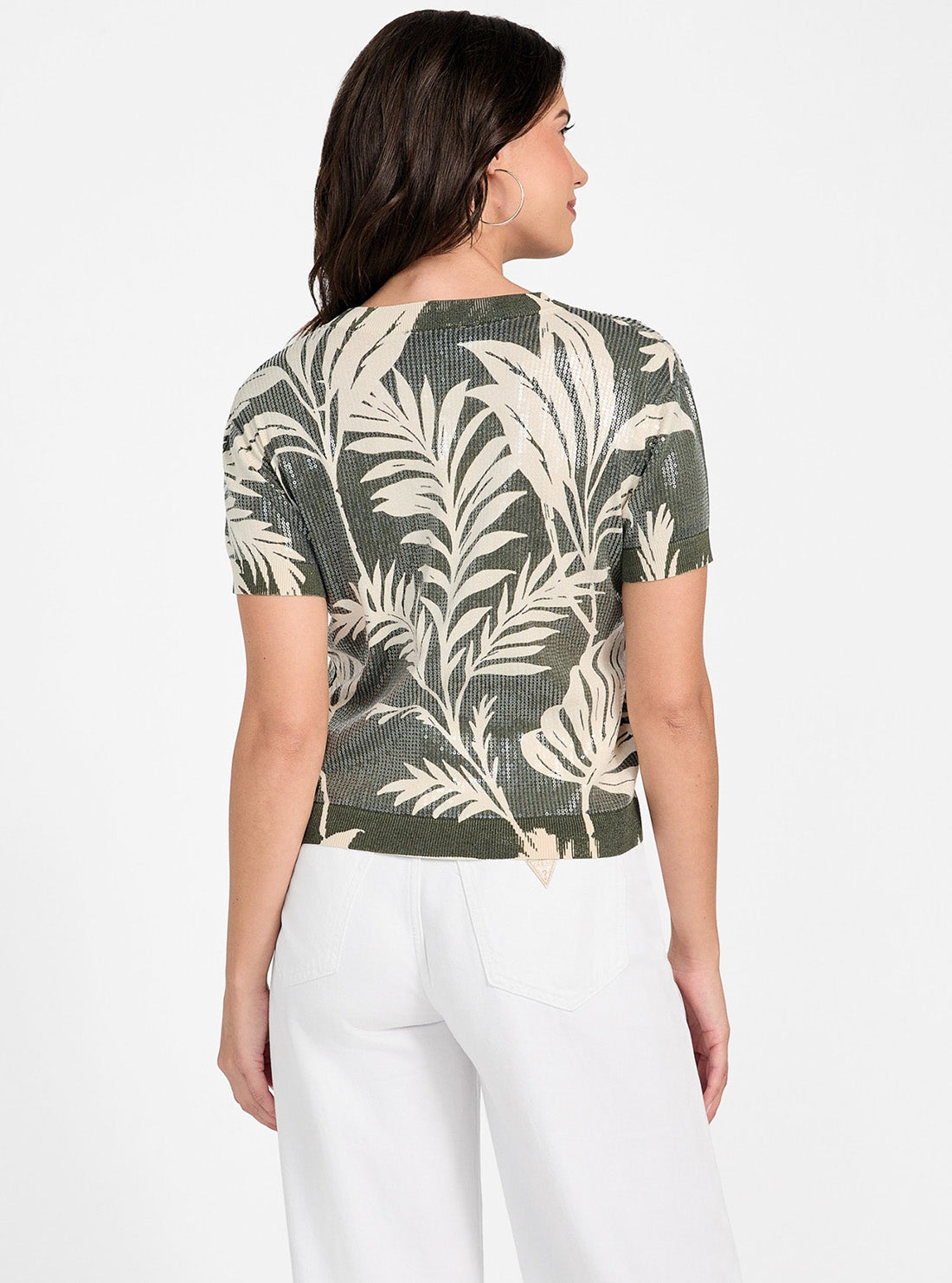 GUESS Womens Green Multi Juniper Sequins Sweater W5YR21Z3E70 Back View