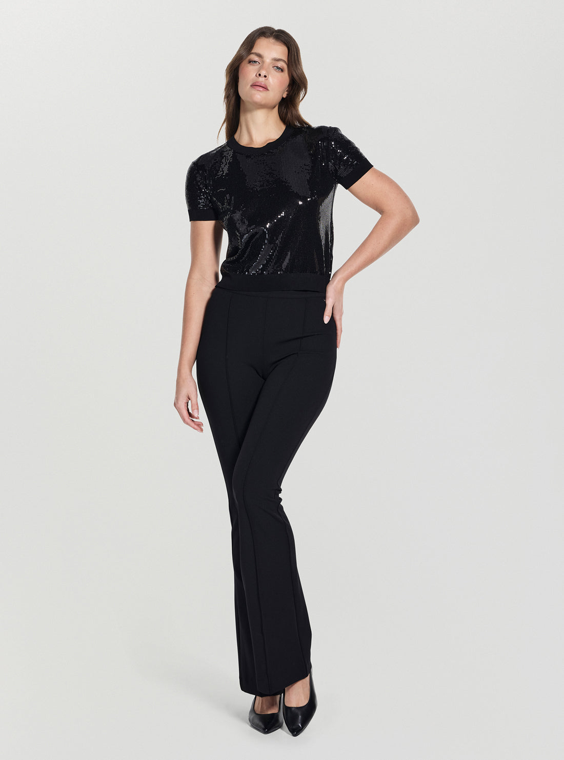 GUESS Womens Black Juniper Sequin Sweater W5YR21Z3E70 Full View