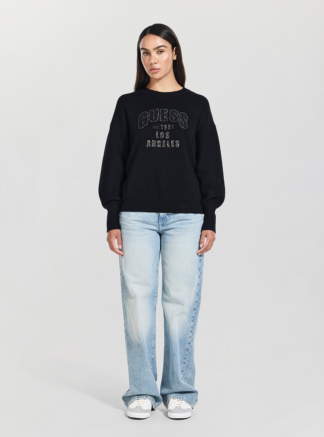 GUESS Womens Black Leighton Logo Sweater W5YR26Z26I2 Full View