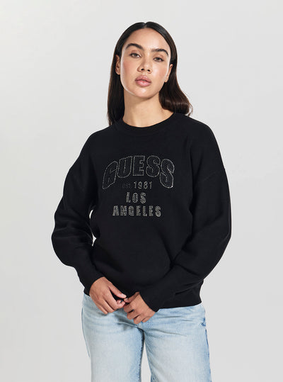 GUESS Womens Black Leighton Logo Sweater W5YR26Z26I2 Front View