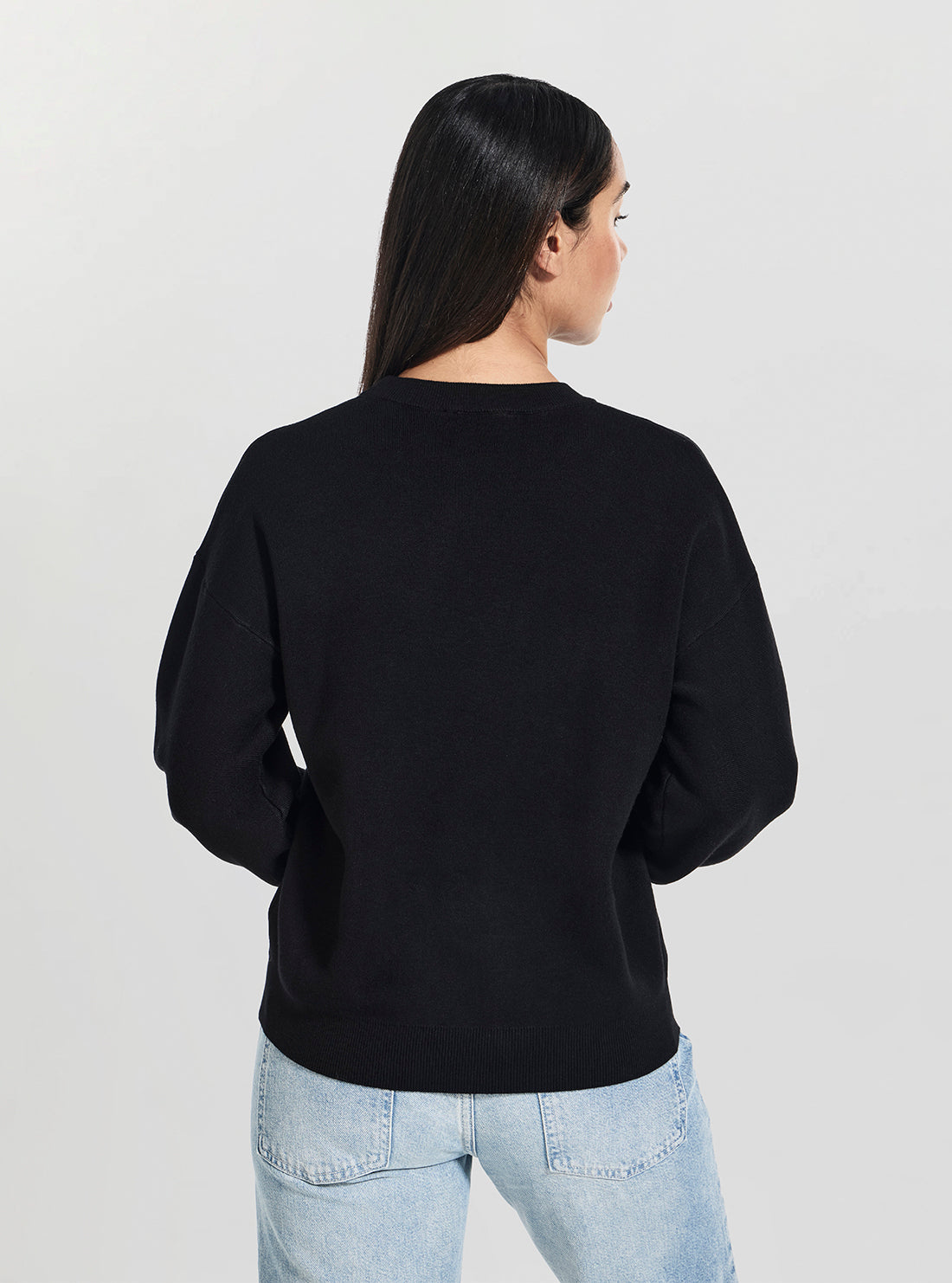 GUESS Womens Black Leighton Logo Sweater W5YR26Z26I2 Back View