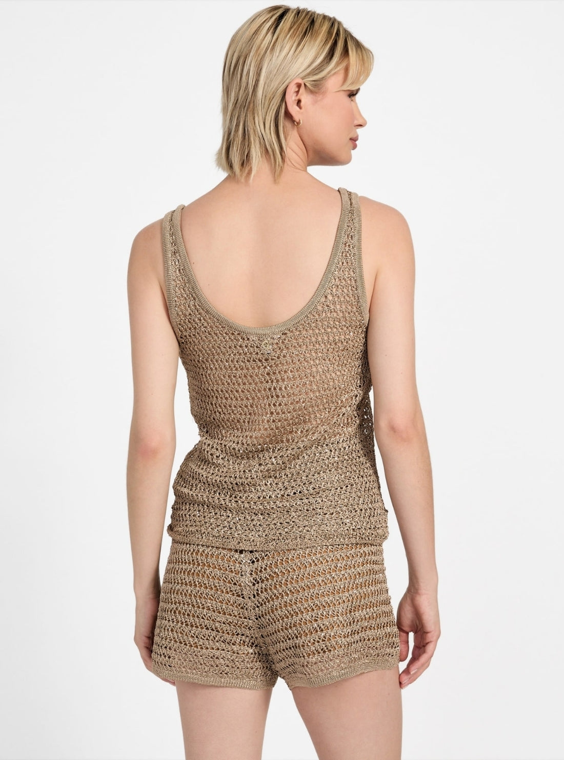 GUESS Womens Metallic Brown Ava Open Stitch Tank Top W5YR29Z37G0 Back View
