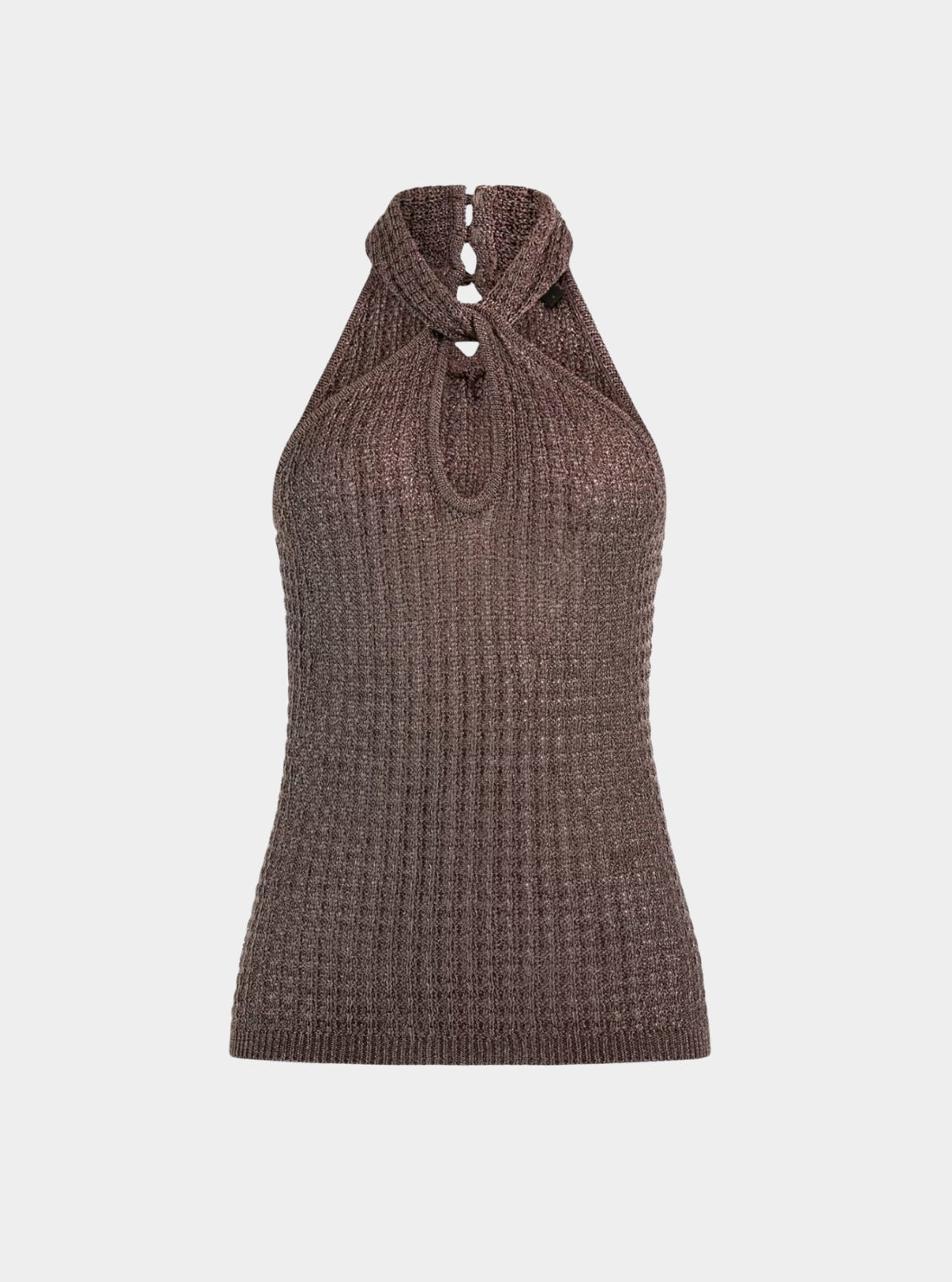 GUESS Womens Grey Metallic Halter Keyhole Ella Tank Top W5YR39Z24F0 Flatlay