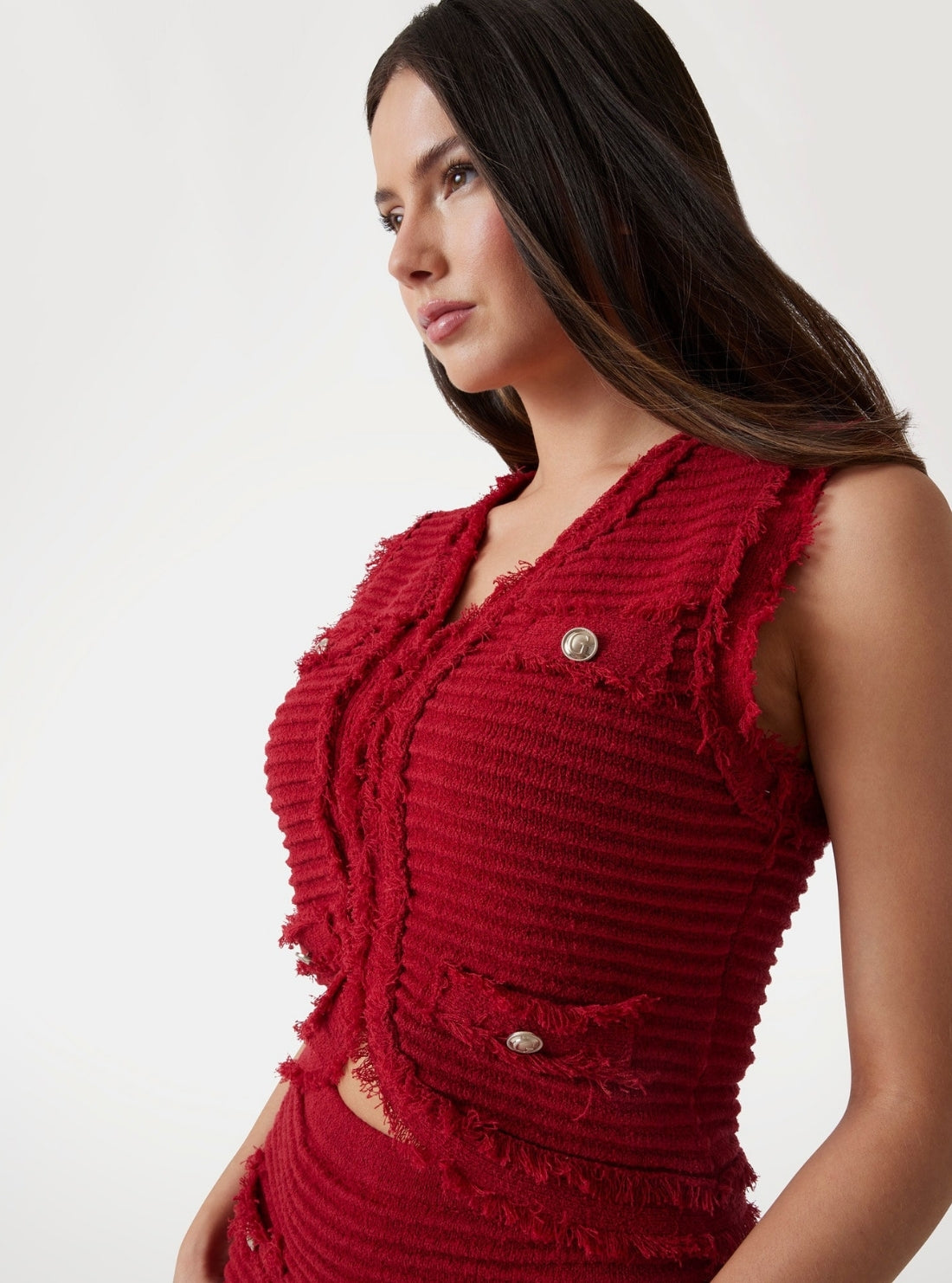 GUESS Womens Red Malina Bouclé Ottoman Vest W5YR58Z0201 Side View