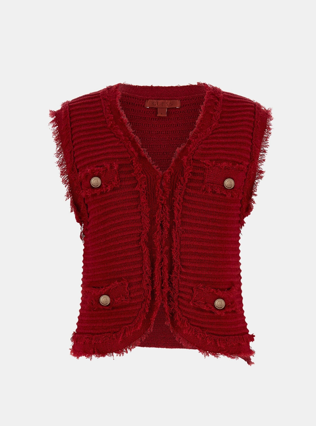 GUESS Womens Red Malina Bouclé Ottoman Vest W5YR58Z0201 Flatlay View