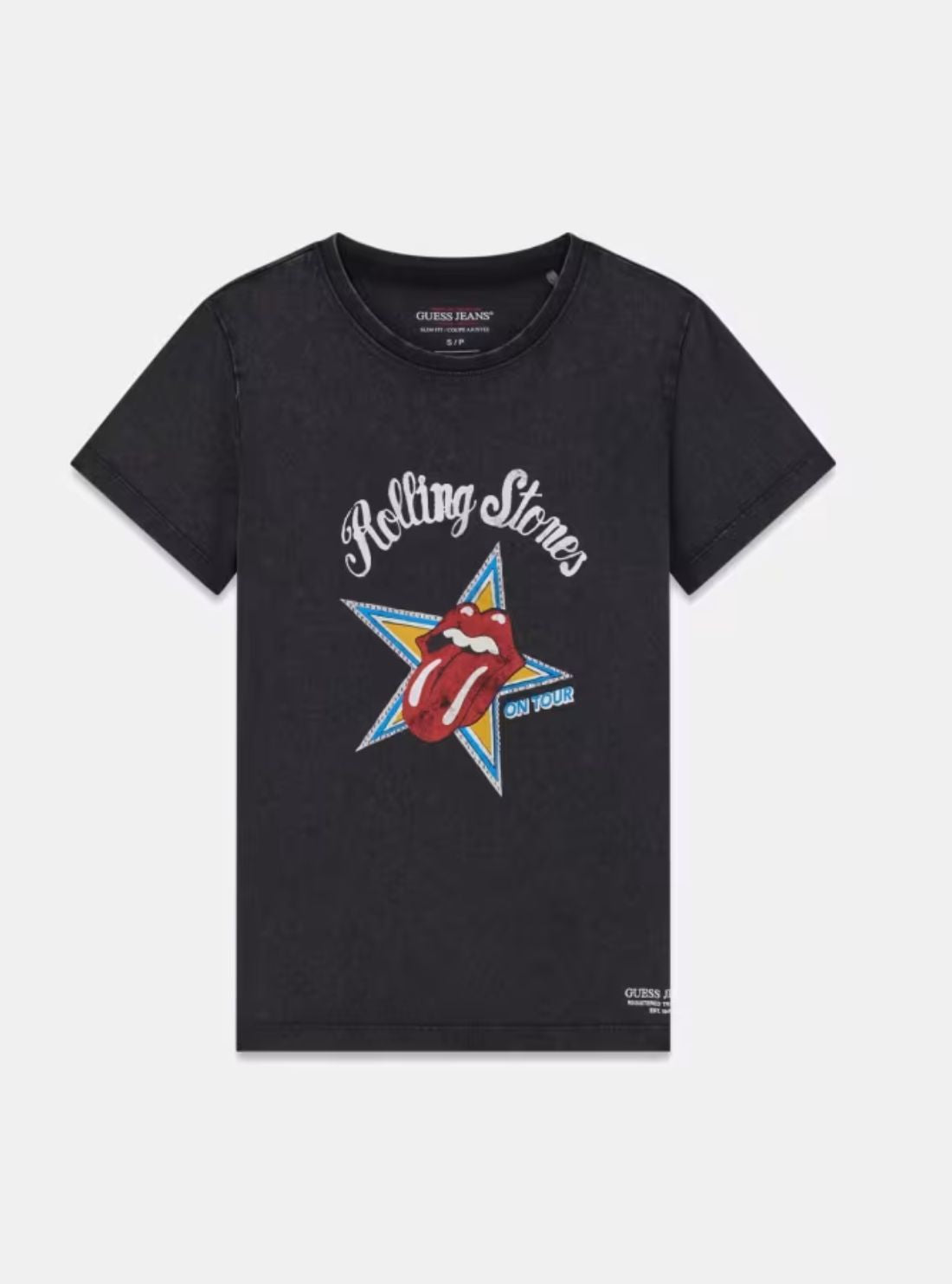 Guess Jeans Black Rolling Stones Rhinestone T-Shirt W6BI16K5697 Flatlay