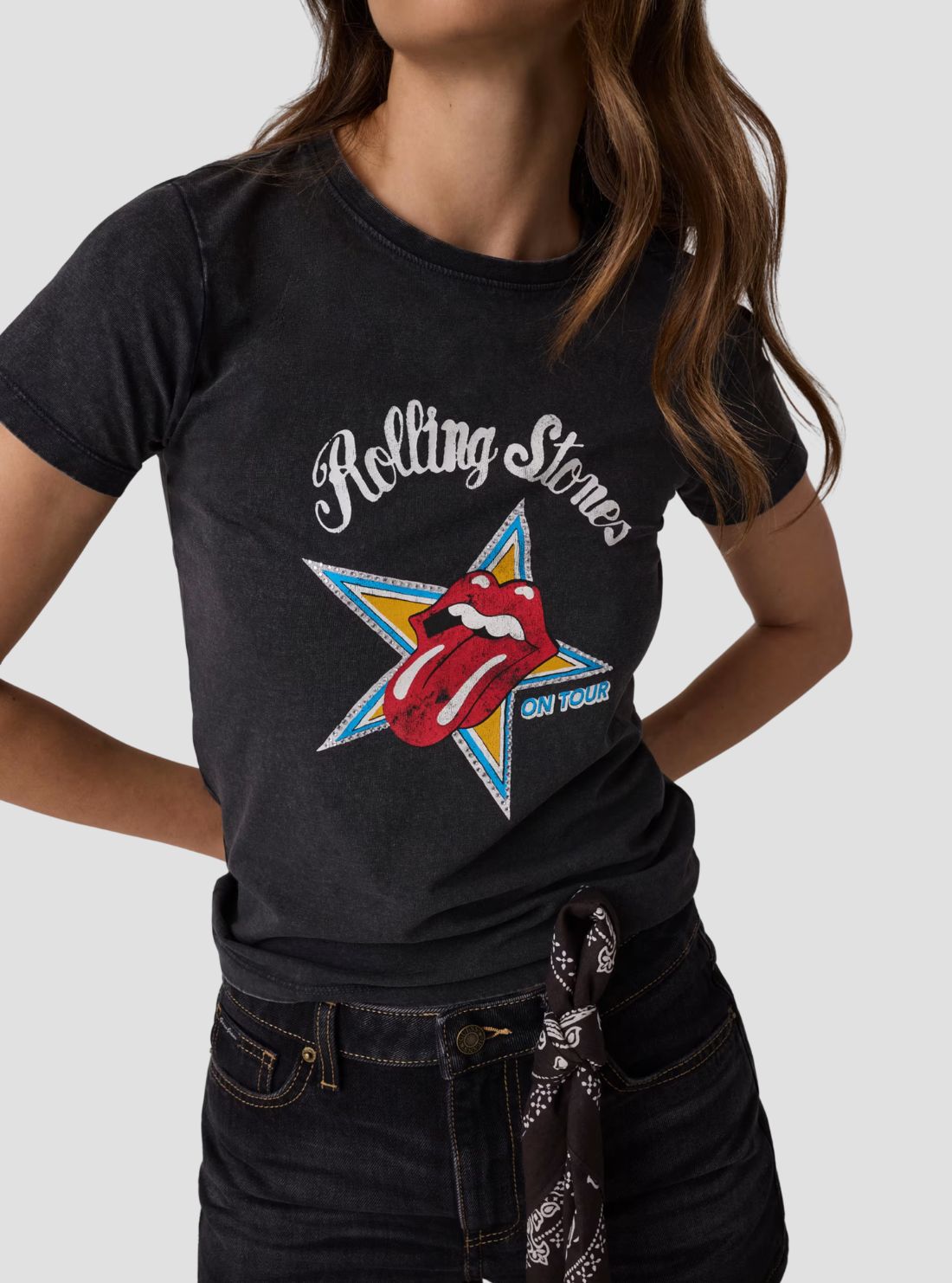 Guess Jeans Black Rolling Stones Rhinestone T-Shirt W6BI16K5697 Detail View