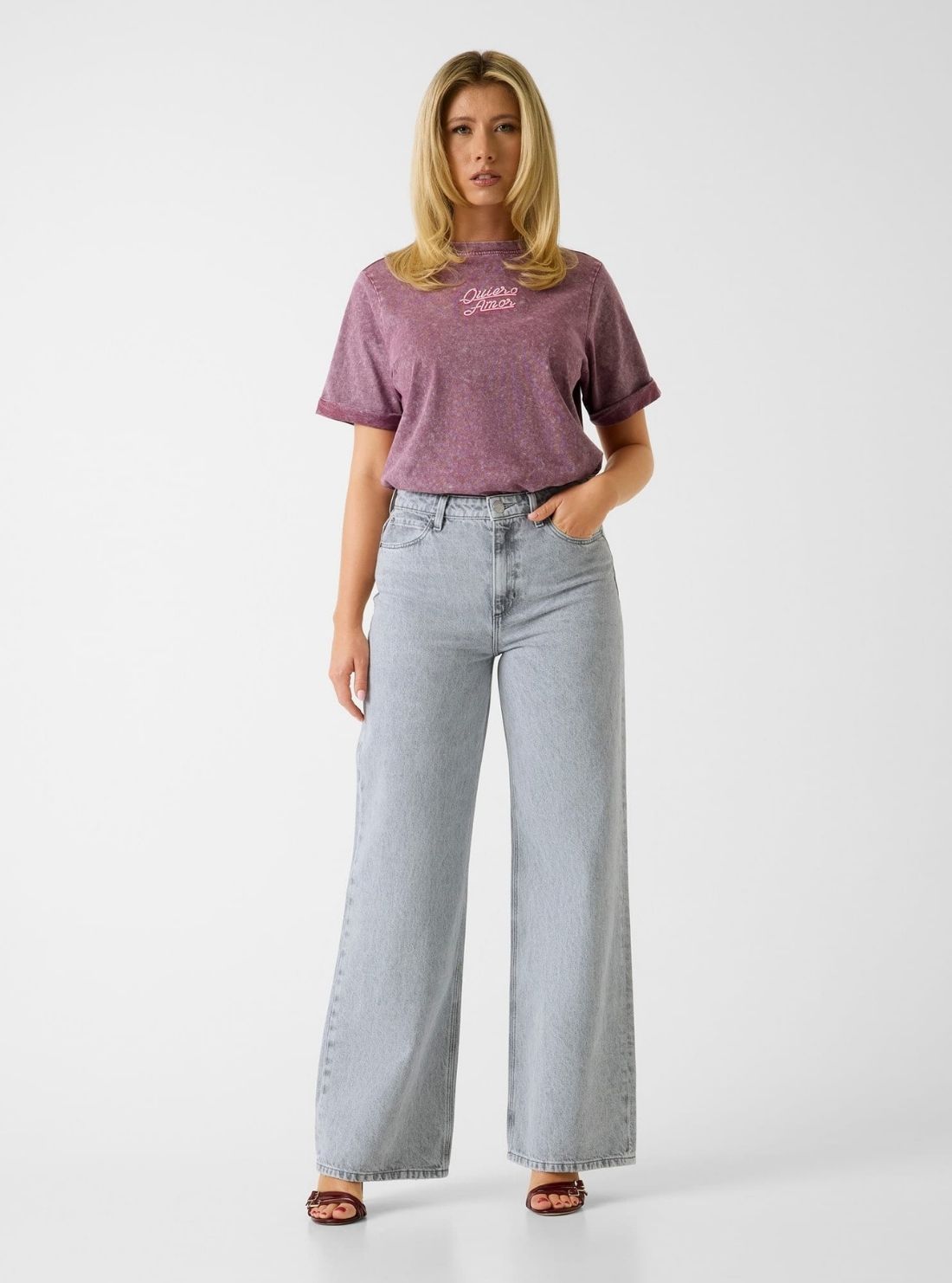 GUESS Womens Eco High-Rise Wide Leg Jeans in Light Wash W6GA1AD0711 Full View