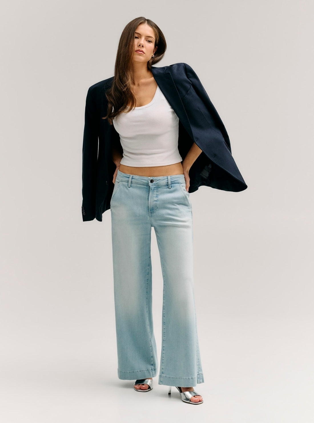 GUESS Womens Eco Zoya Wide Leg Crop Jeans in Light Blue Wash W6GA1LD0689 Full View