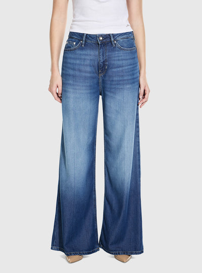 GUESS Womens High-Rise Bellflower Wide Leg Jeans in Cartagena Bay W6GA82D0685 Front View