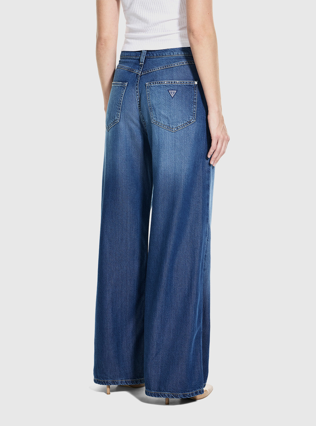 GUESS Womens High-Rise Bellflower Wide Leg Jeans in Cartagena Bay W6GA82D0685 Back View